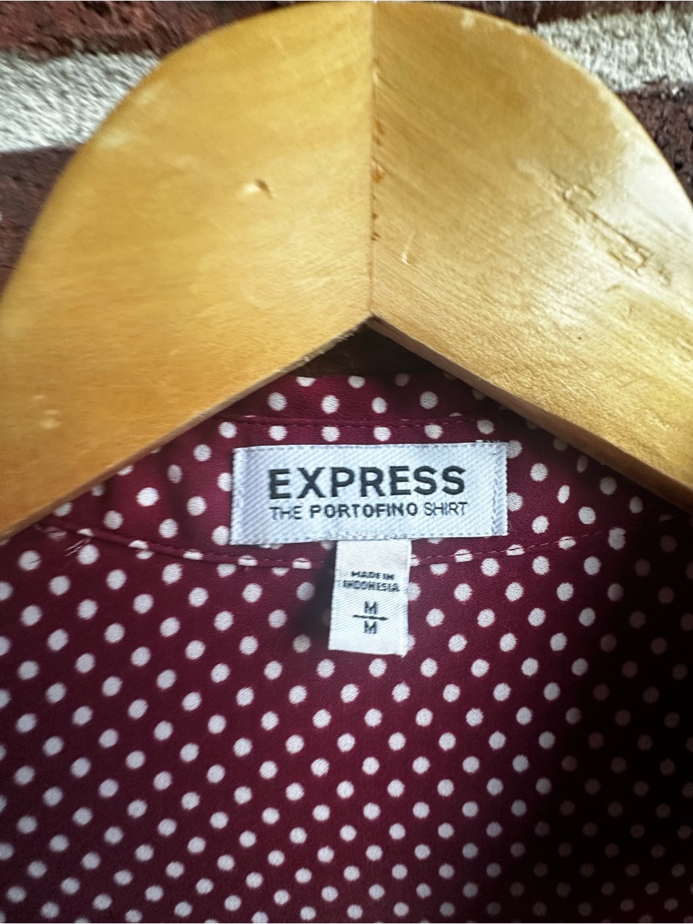 Express Burgundy and White Polka Dot Blouse - Picture 2 of 2